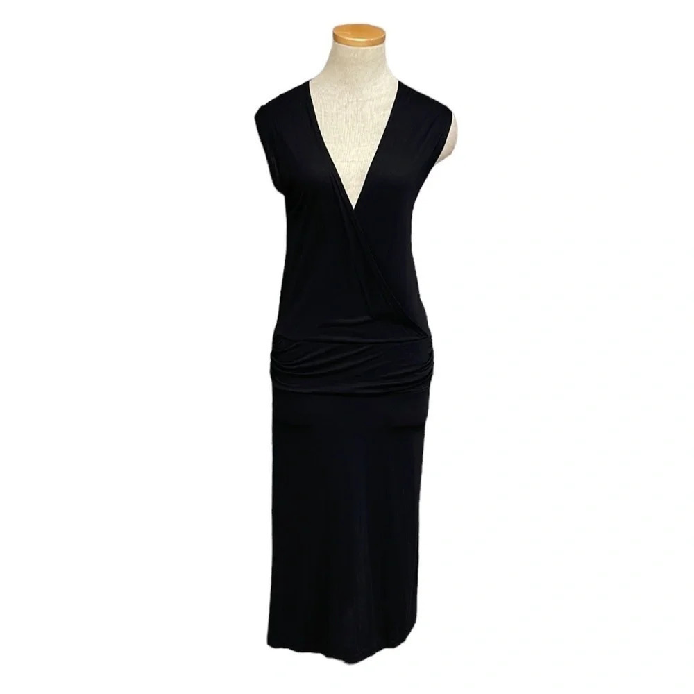 James Perse Los Angeles Fit & Flare Midi V-Neck Black Size XL
